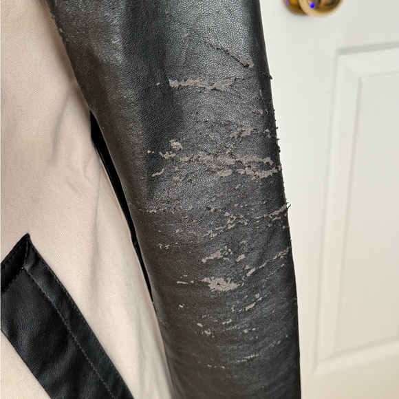 ❌SOLD❌Ann Taylor Trench Coat with Faux Leather Sleeves Small - Picture 13 of 17